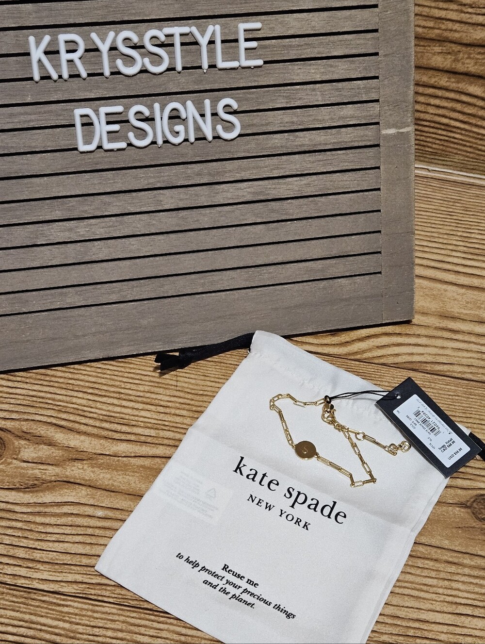 Kate Spade Gold Initial S Disc Bracelet & Dust Bag